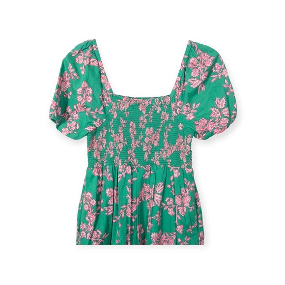 J.Crew Floral Puff Sleeve Smocked Cotton Midi Dress SZ S Green Boho Cottage Core - Picture 4 of 9
